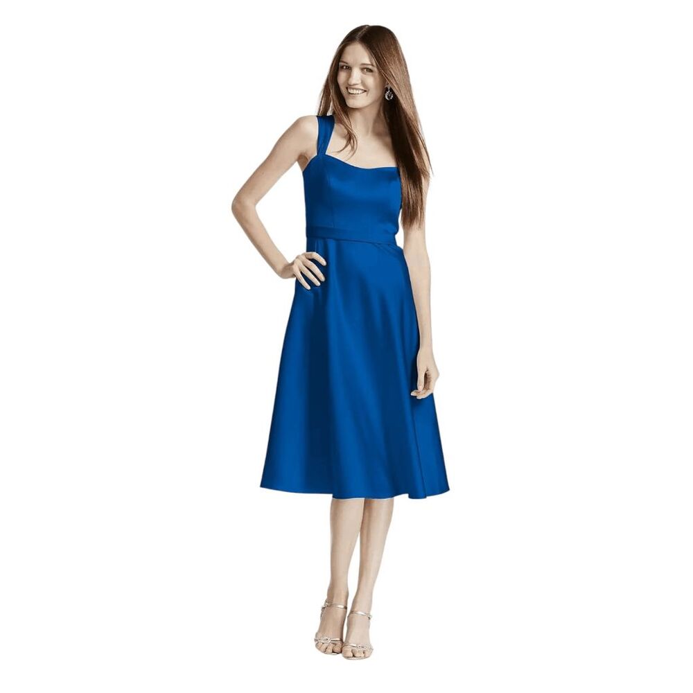 David's Bridal Sleeveless Blue Satin Dress Size 12 Blue Wedding Guest Dress